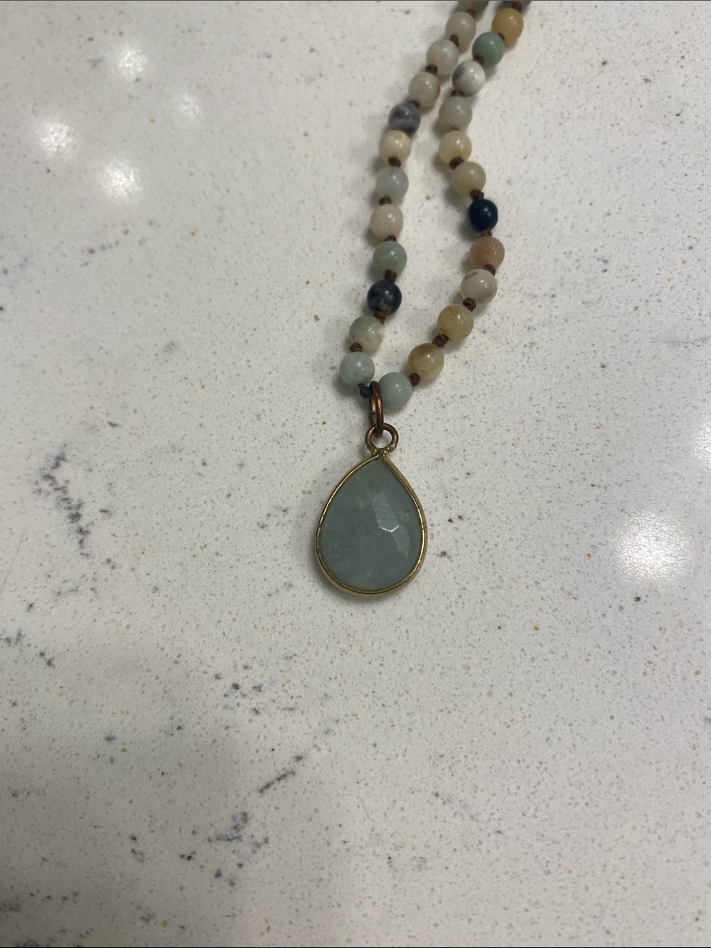 Earthbound Beaded Multi‑Stone Choker Necklace with Turquoise Teardrop Pendant
